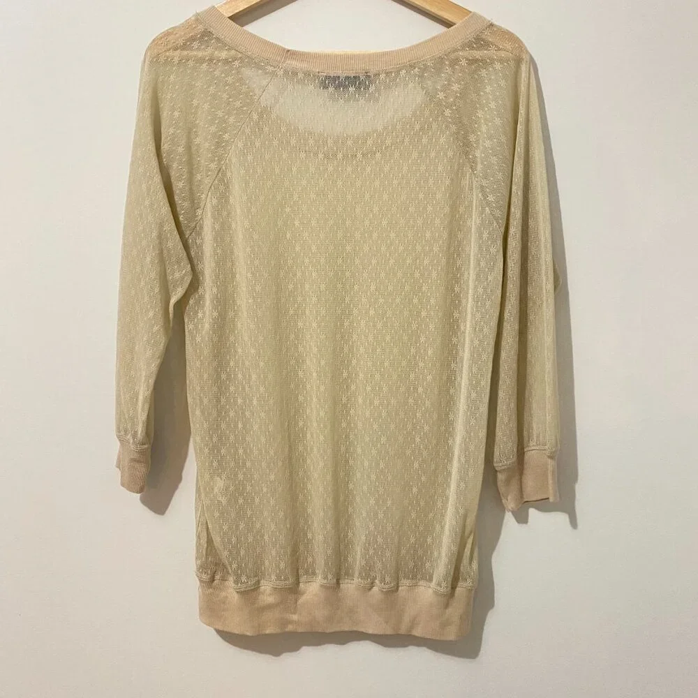 Vintage Sheer Floral Lace Open Knit Pointelle Sweater Top Scoop Neck Spring - Picture 8 of 10